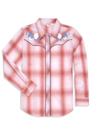 Women's Ely Cattleman Plaid Western Snap Shirt with Rose Embroidery